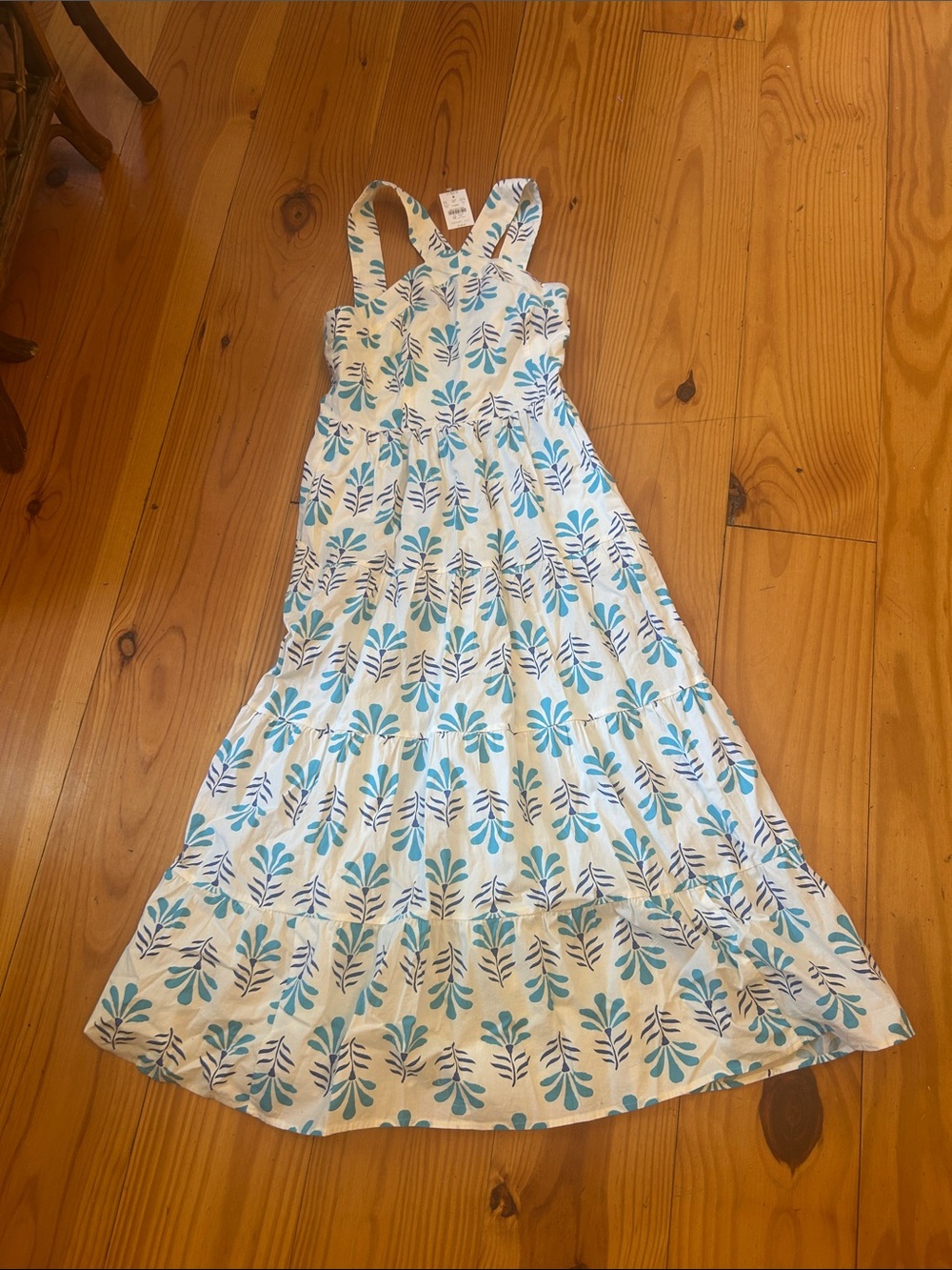 J. Crew Factory White Maxi Dress with Blue Floral Print